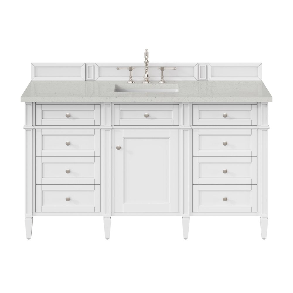 James Martin - Brittany 60" Single Vanity, Bright White w/ 3 CM Lime Delight Silestone Top - 655-V60S-BW-3LDL view 1
