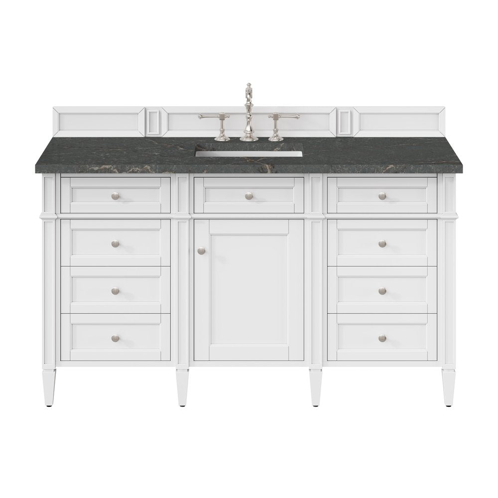 James Martin - Brittany 60" Single Vanity, Bright White w/ 3 CM Parisien Bleu Silestone Top - 655-V60S-BW-3PBL view 1