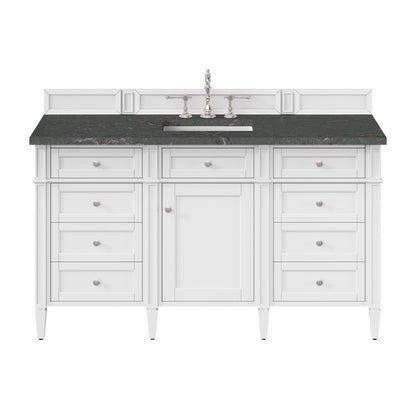 James Martin - Brittany 60" Single Vanity, Bright White w/ 3 CM Parisien Bleu Silestone Top - 655-V60S-BW-3PBL view 1