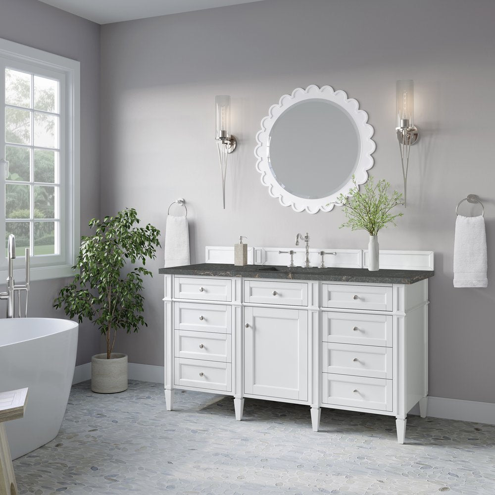 James Martin - Brittany 60" Single Vanity, Bright White w/ 3 CM Parisien Bleu Silestone Top - 655-V60S-BW-3PBL view 4