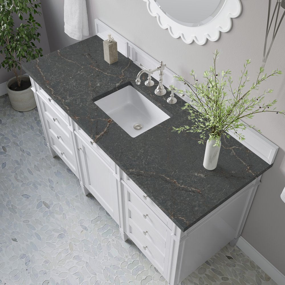 James Martin - Brittany 60" Single Vanity, Bright White w/ 3 CM Parisien Bleu Silestone Top - 655-V60S-BW-3PBL view 7