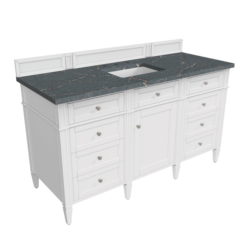 James Martin - Brittany 60" Single Vanity, Bright White w/ 3 CM Parisien Bleu Silestone Top - 655-V60S-BW-3PBL view 8