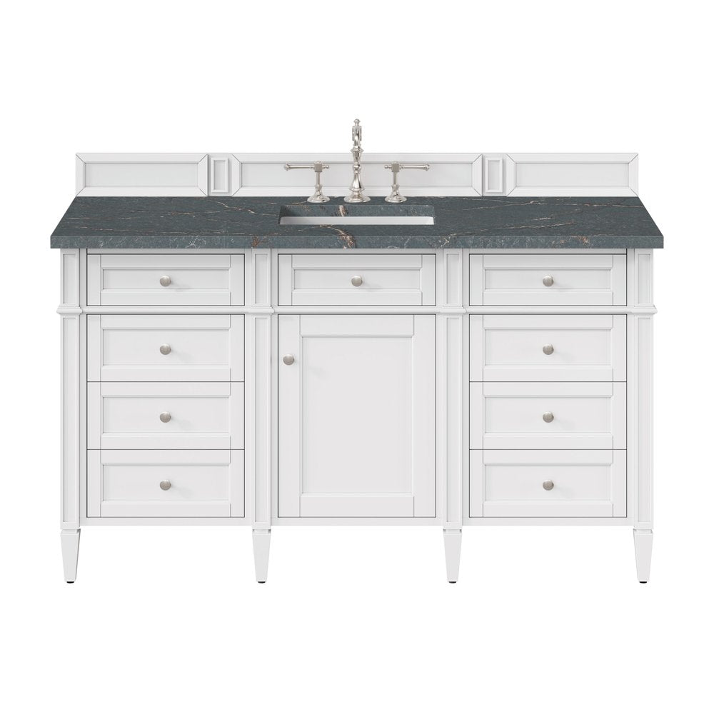 James Martin - Brittany 60" Single Vanity, Bright White w/ 3 CM Parisien Bleu Silestone Top w/FreePower Wireless Charger - 655-V60S-BW-FPBL view 1