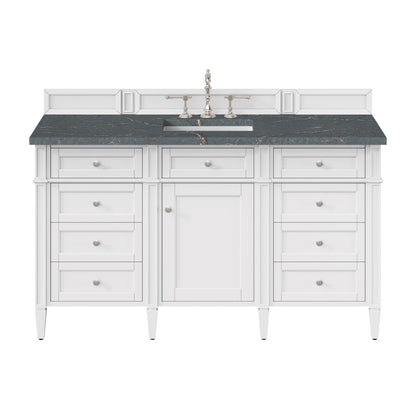 James Martin - Brittany 60" Single Vanity, Bright White w/ 3 CM Parisien Bleu Silestone Top w/FreePower Wireless Charger - 655-V60S-BW-FPBL view 1