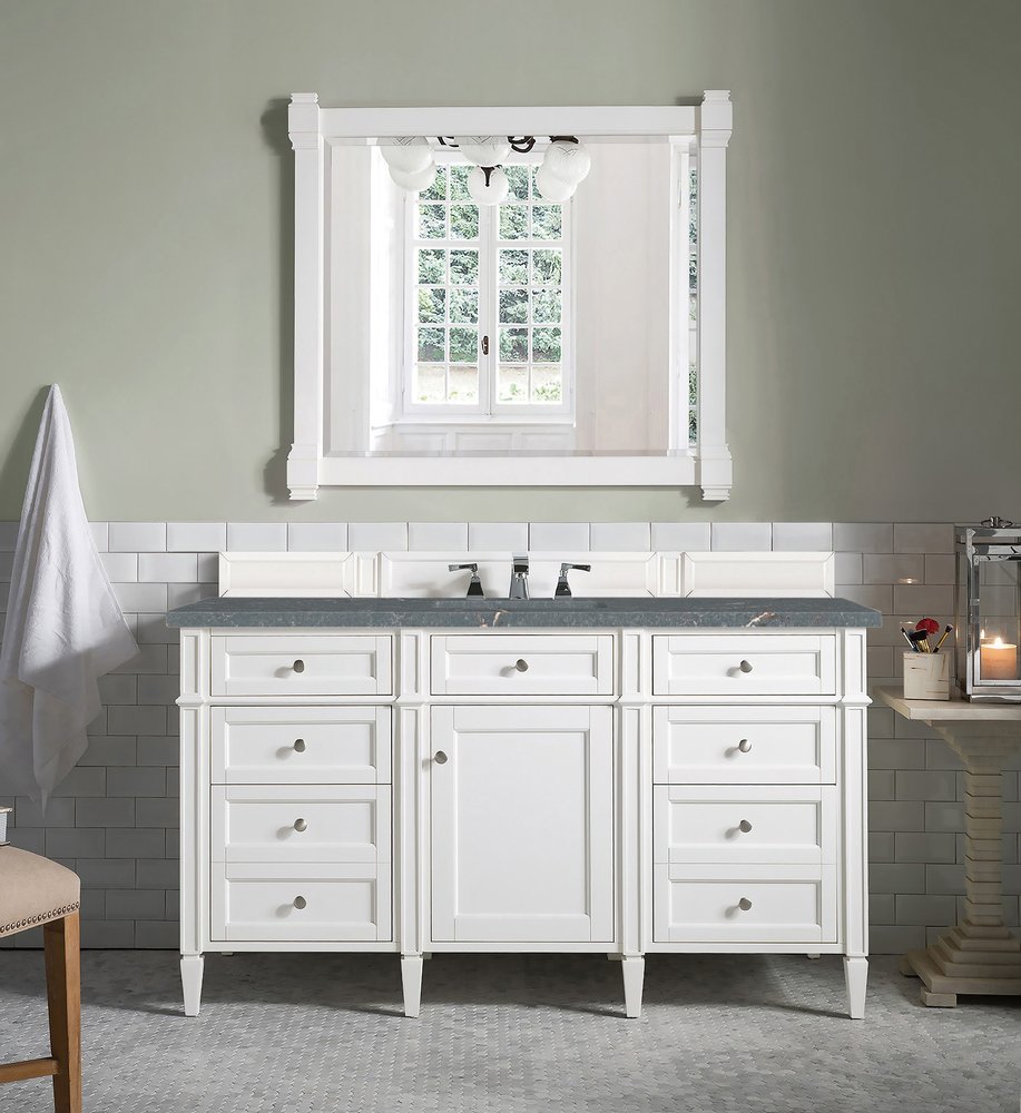 James Martin - Brittany 60" Single Vanity, Bright White w/ 3 CM Parisien Bleu Silestone Top w/FreePower Wireless Charger - 655-V60S-BW-FPBL view 4