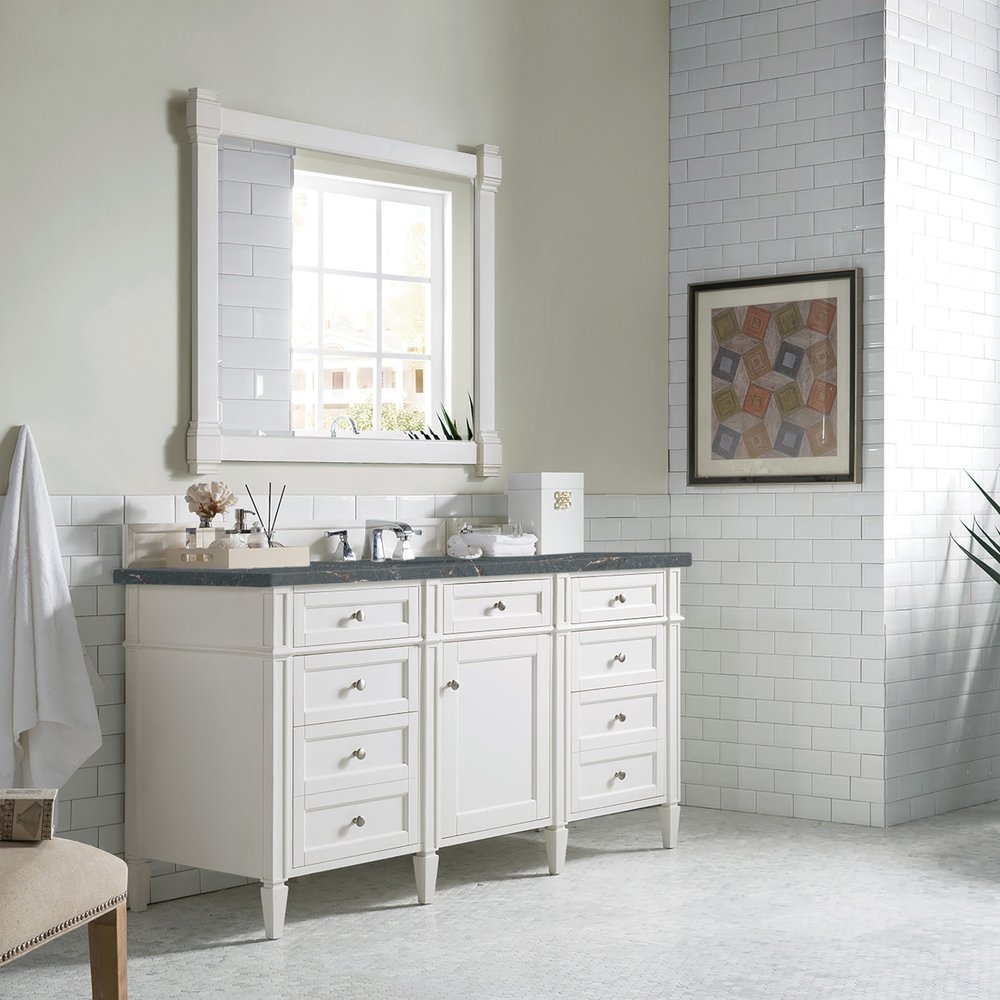 James Martin - Brittany 60" Single Vanity, Bright White w/ 3 CM Parisien Bleu Silestone Top w/FreePower Wireless Charger - 655-V60S-BW-FPBL view 5