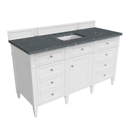 James Martin - Brittany 60" Single Vanity, Bright White w/ 3 CM Parisien Bleu Silestone Top w/FreePower Wireless Charger - 655-V60S-BW-FPBL view 9