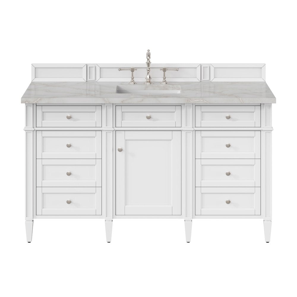 James Martin - Brittany 60" Single Vanity, Bright White w/ 3 CM Victorian Silver Silestone Top - 655-V60S-BW-3VSL view 1