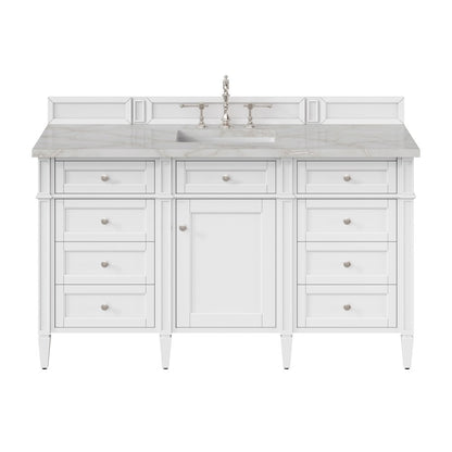 James Martin - Brittany 60" Single Vanity, Bright White w/ 3 CM Victorian Silver Silestone Top - 655-V60S-BW-3VSL view 1