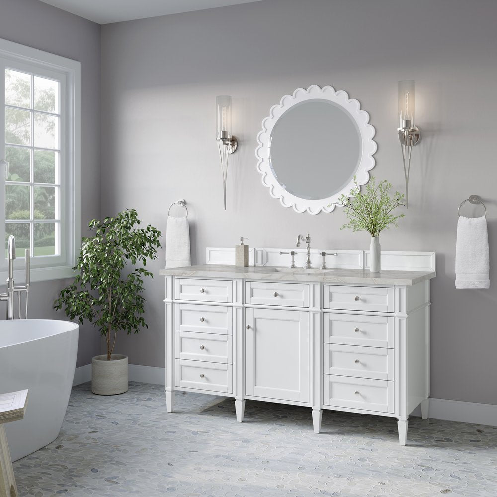 James Martin - Brittany 60" Single Vanity, Bright White w/ 3 CM Victorian Silver Silestone Top - 655-V60S-BW-3VSL view 4