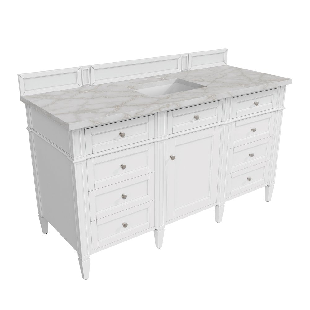 James Martin - Brittany 60" Single Vanity, Bright White w/ 3 CM Victorian Silver Silestone Top - 655-V60S-BW-3VSL view 8