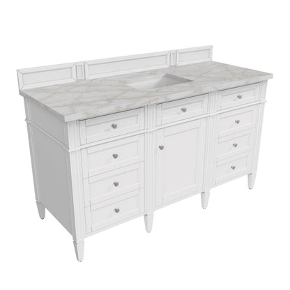 James Martin - Brittany 60" Single Vanity, Bright White w/ 3 CM Victorian Silver Silestone Top - 655-V60S-BW-3VSL view 8