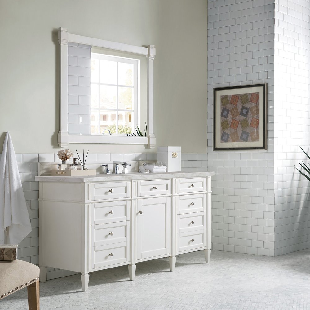 James Martin - Brittany 60" Single Vanity, Bright White w/ 3 CM Victorian Silver Silestone Top w/FreePower Wireless Charger - 655-V60S-BW-FVSL view 5
