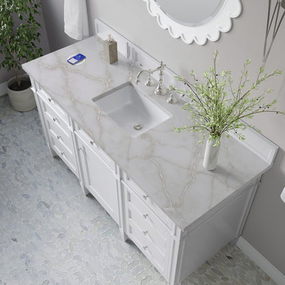 James Martin - Brittany 60" Single Vanity, Bright White w/ 3 CM Victorian Silver Silestone Top w/FreePower Wireless Charger - 655-V60S-BW-FVSL view 8