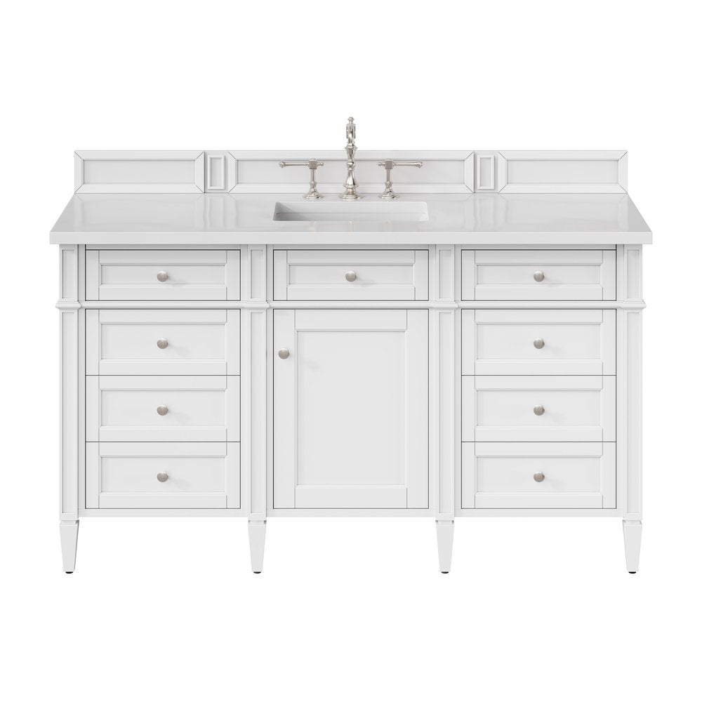 James Martin - Brittany 60" Single Vanity, Bright White w/ 3 CM White Zeus Silestone Top - 655-V60S-BW-3WZ view 1