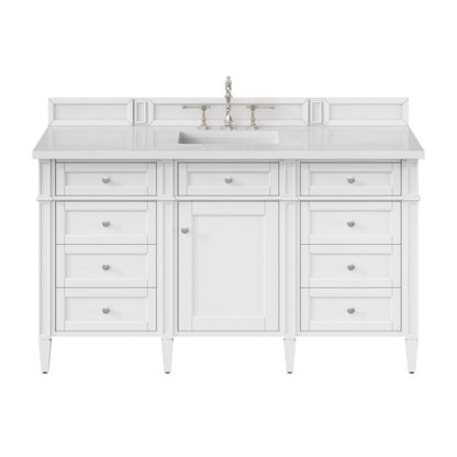 James Martin - Brittany 60" Single Vanity, Bright White w/ 3 CM White Zeus Silestone Top - 655-V60S-BW-3WZ view 1