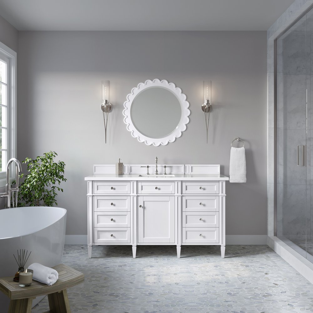 James Martin - Brittany 60" Single Vanity, Bright White w/ 3 CM White Zeus Silestone Top - 655-V60S-BW-3WZ view 3