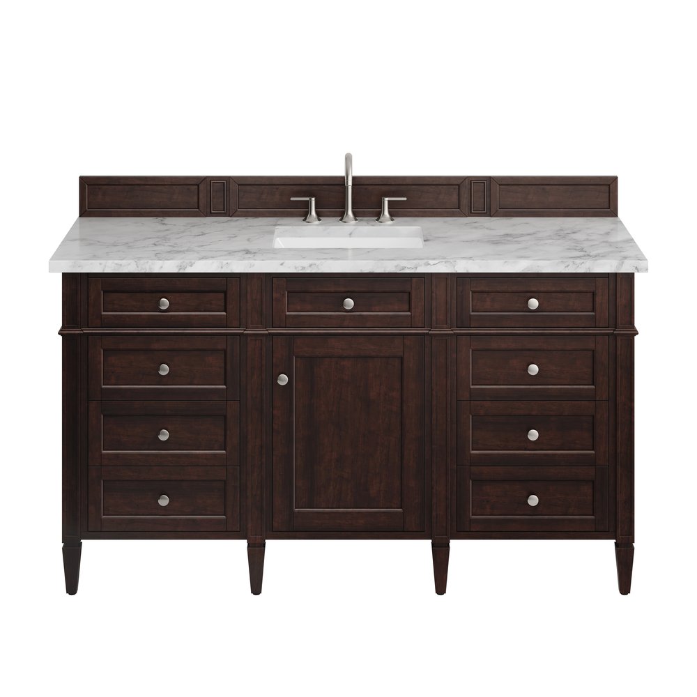 James Martin - Brittany 60" Single Vanity, Burnished Mahogany w/ 3 CM Carrara Marble Top - 650-V60S-BNM-3CAR view 1