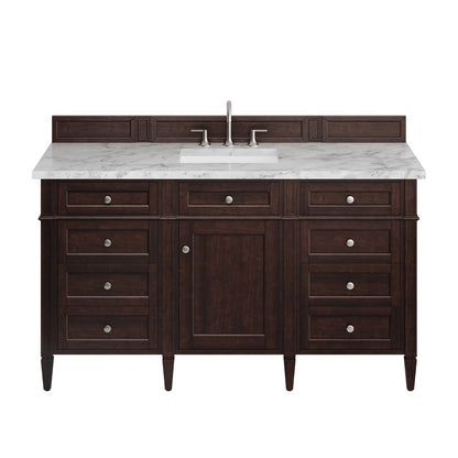 James Martin - Brittany 60" Single Vanity, Burnished Mahogany w/ 3 CM Carrara Marble Top - 650-V60S-BNM-3CAR view 1
