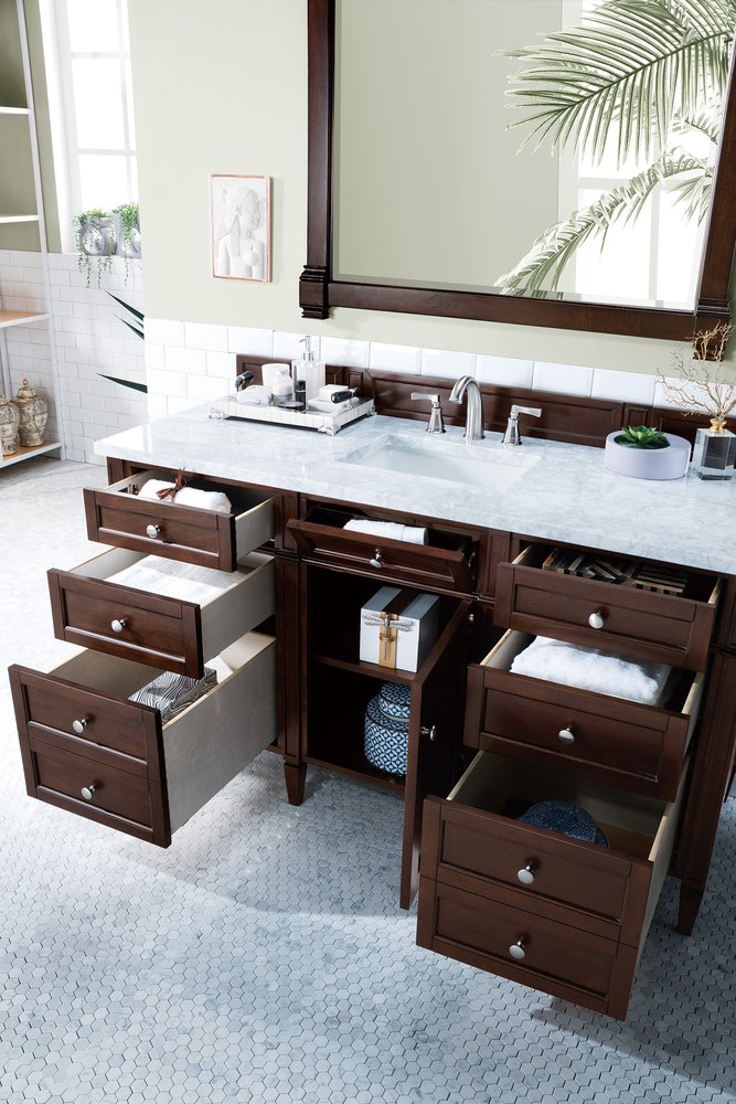 James Martin - Brittany 60" Single Vanity, Burnished Mahogany w/ 3 CM Carrara Marble Top - 650-V60S-BNM-3CAR view 5