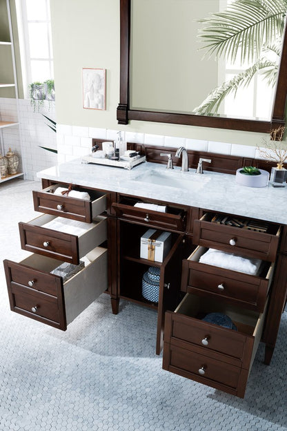 James Martin - Brittany 60" Single Vanity, Burnished Mahogany w/ 3 CM Carrara Marble Top - 650-V60S-BNM-3CAR view 5