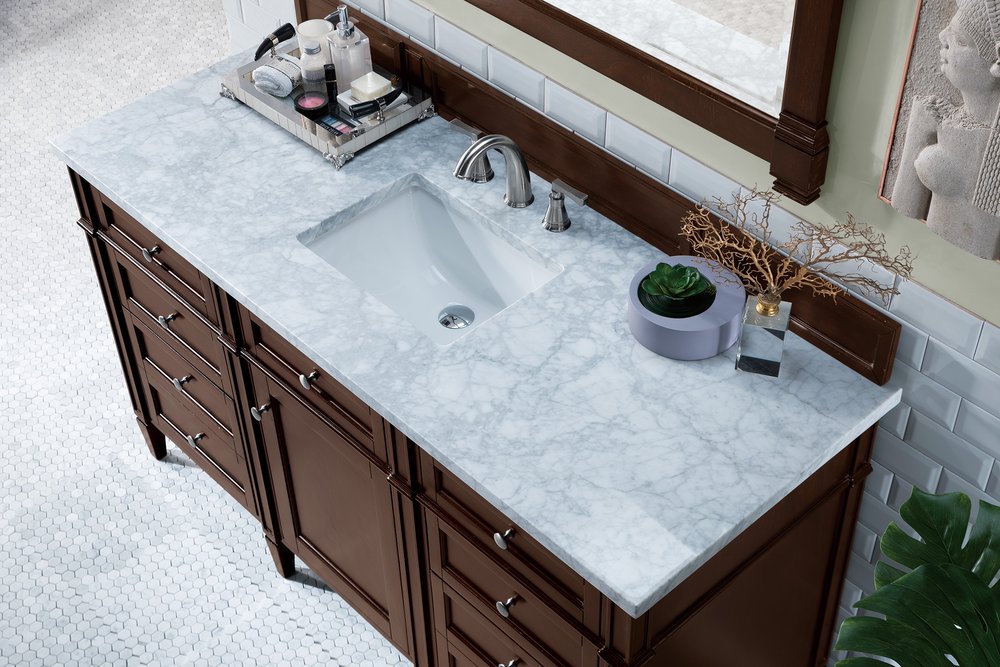 James Martin - Brittany 60" Single Vanity, Burnished Mahogany w/ 3 CM Carrara Marble Top - 650-V60S-BNM-3CAR view 6