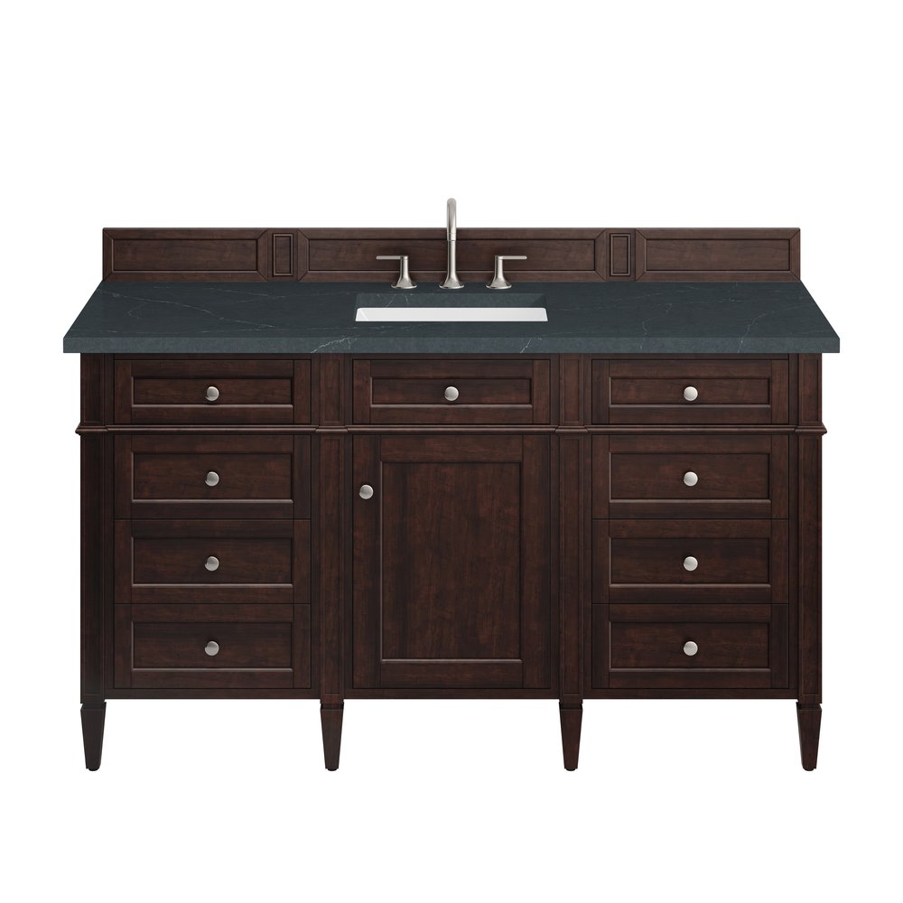 James Martin - Brittany 60" Single Vanity, Burnished Mahogany w/ 3 CM Charcoal Soapstone Silestone Top - 650-V60S-BNM-3CSP view 1