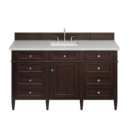 James Martin - Brittany 60" Single Vanity, Burnished Mahogany w/ 3 CM Eternal Jasmine Pearl Silestone Top - 650-V60S-BNM-3EJP view 1