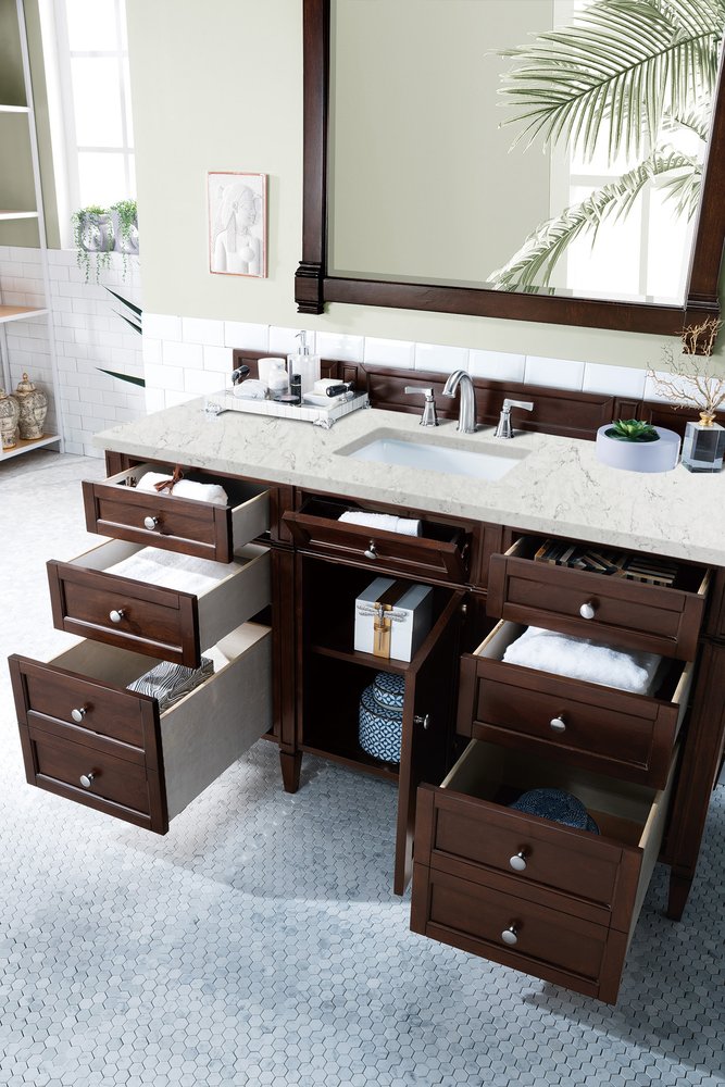 James Martin - Brittany 60" Single Vanity, Burnished Mahogany w/ 3 CM Eternal Jasmine Pearl Silestone Top - 650-V60S-BNM-3EJP view 5