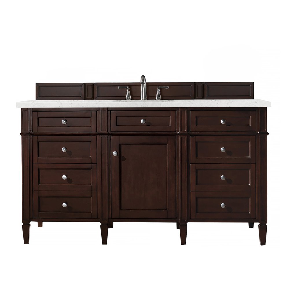 James Martin - Brittany 60" Single Vanity, Burnished Mahogany w/ 3 CM Eternal Jasmine Pearl Silestone Top w/FreePower Wireless Charger - 650-V60S-BNM-FEJP view 1