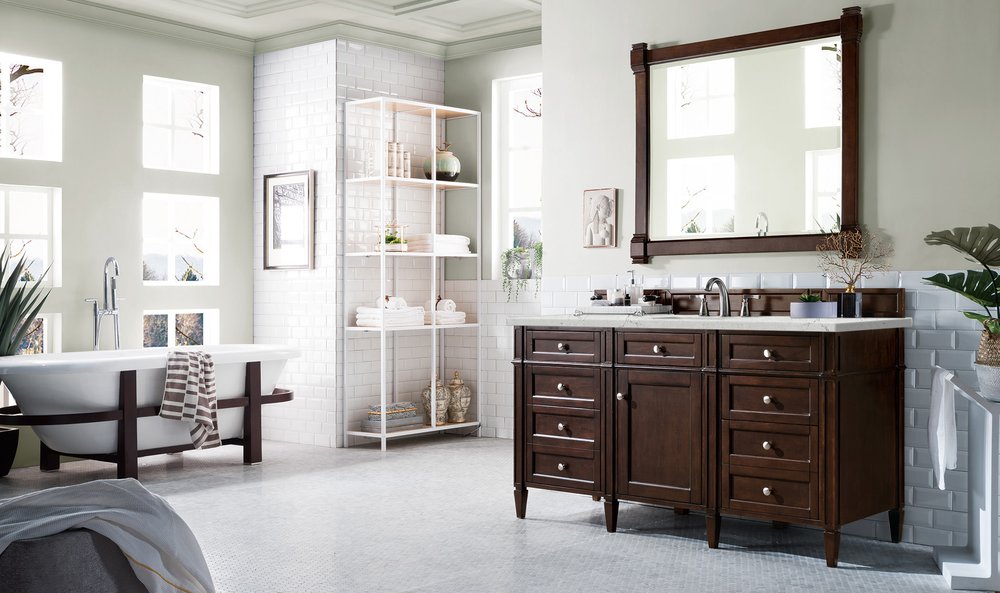 James Martin - Brittany 60" Single Vanity, Burnished Mahogany w/ 3 CM Eternal Jasmine Pearl Silestone Top w/FreePower Wireless Charger - 650-V60S-BNM-FEJP view 5