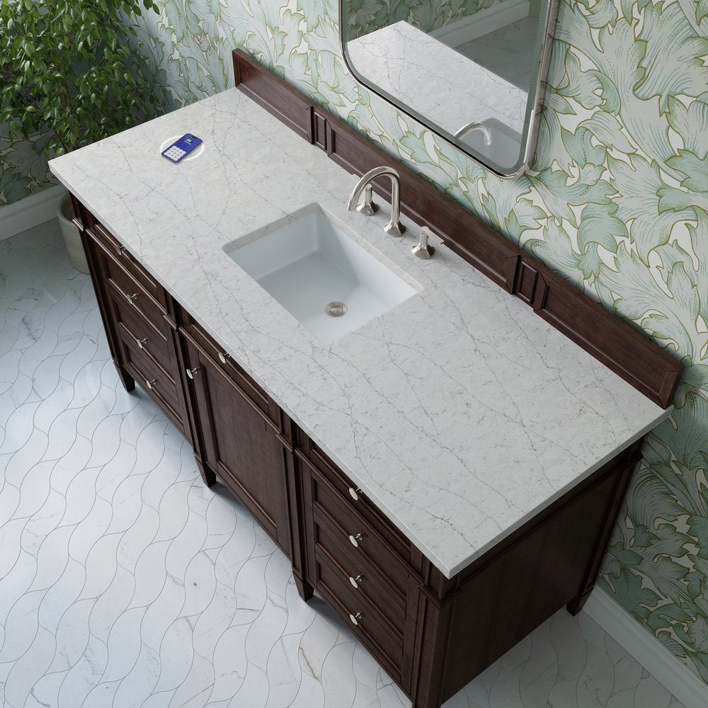 James Martin - Brittany 60" Single Vanity, Burnished Mahogany w/ 3 CM Eternal Jasmine Pearl Silestone Top w/FreePower Wireless Charger - 650-V60S-BNM-FEJP view 8
