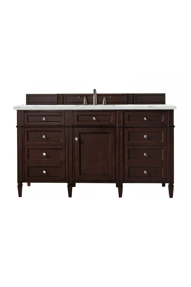 James Martin - Brittany 60" Single Vanity, Burnished Mahogany w/ 3 CM Ethereal Noctis Silestone Top w/FreePower Wireless Charger - 650-V60S-BNM-FENC view 1