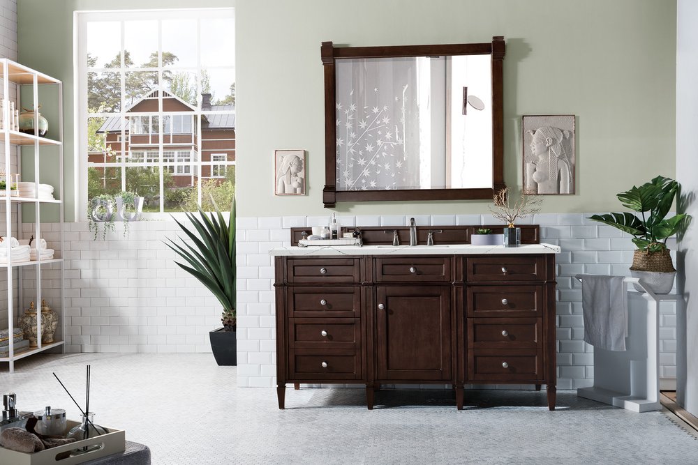 James Martin - Brittany 60" Single Vanity, Burnished Mahogany w/ 3 CM Ethereal Noctis Silestone Top w/FreePower Wireless Charger - 650-V60S-BNM-FENC view 4