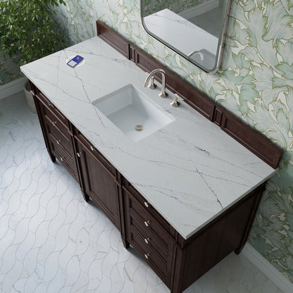 James Martin - Brittany 60" Single Vanity, Burnished Mahogany w/ 3 CM Ethereal Noctis Silestone Top w/FreePower Wireless Charger - 650-V60S-BNM-FENC view 8