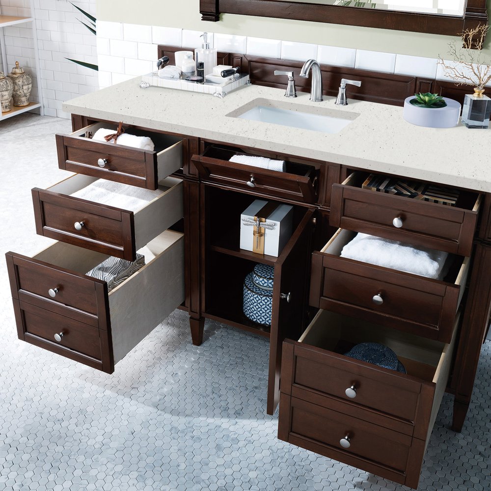 James Martin - Brittany 60" Single Vanity, Burnished Mahogany w/ 3 CM Lime Delight Silestone Top - 650-V60S-BNM-3LDL view 5