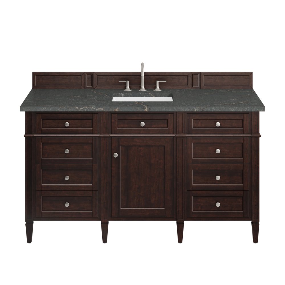 James Martin - Brittany 60" Single Vanity, Burnished Mahogany w/ 3 CM Parisien Bleu Silestone Top - 650-V60S-BNM-3PBL view 1