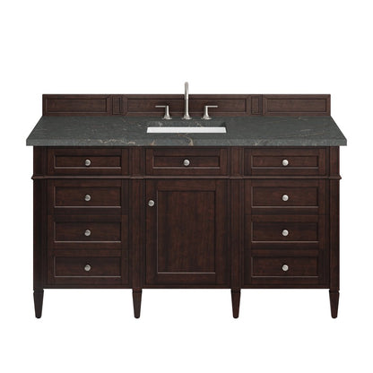 James Martin - Brittany 60" Single Vanity, Burnished Mahogany w/ 3 CM Parisien Bleu Silestone Top - 650-V60S-BNM-3PBL view 1