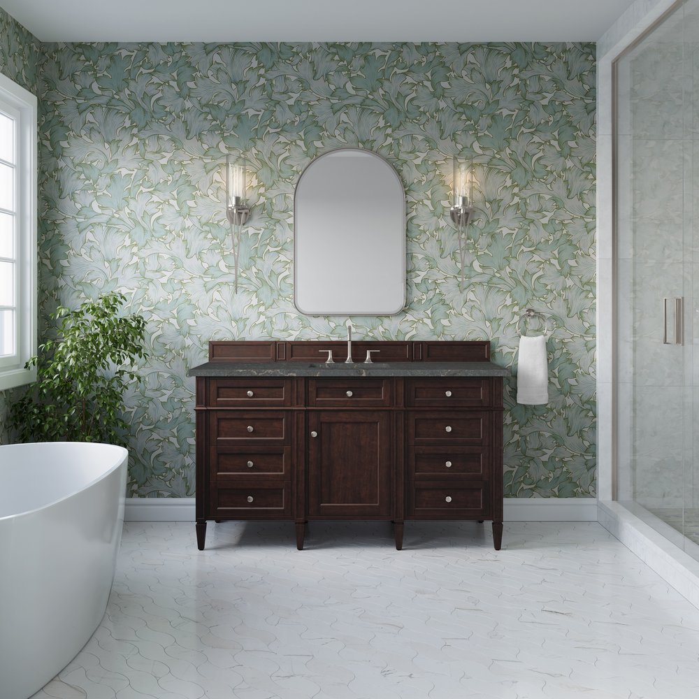 James Martin - Brittany 60" Single Vanity, Burnished Mahogany w/ 3 CM Parisien Bleu Silestone Top - 650-V60S-BNM-3PBL view 3