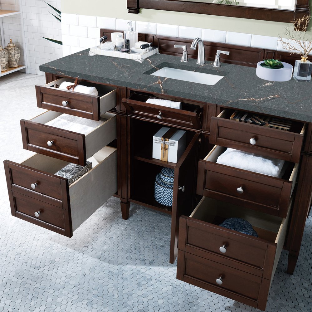 James Martin - Brittany 60" Single Vanity, Burnished Mahogany w/ 3 CM Parisien Bleu Silestone Top - 650-V60S-BNM-3PBL view 5