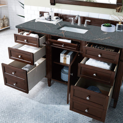 James Martin - Brittany 60" Single Vanity, Burnished Mahogany w/ 3 CM Parisien Bleu Silestone Top - 650-V60S-BNM-3PBL view 5