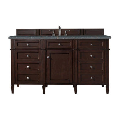 James Martin - Brittany 60" Single Vanity, Burnished Mahogany w/ 3 CM Parisien Bleu Silestone Top w/FreePower Wireless Charger - 650-V60S-BNM-FPBL view 1