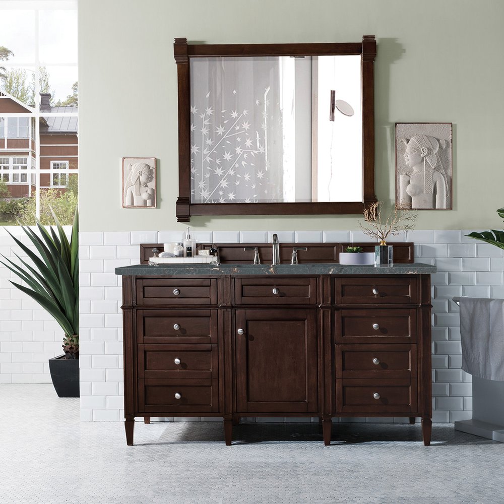 James Martin - Brittany 60" Single Vanity, Burnished Mahogany w/ 3 CM Parisien Bleu Silestone Top w/FreePower Wireless Charger - 650-V60S-BNM-FPBL view 4