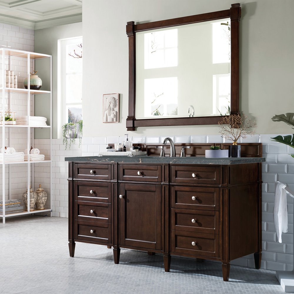 James Martin - Brittany 60" Single Vanity, Burnished Mahogany w/ 3 CM Parisien Bleu Silestone Top w/FreePower Wireless Charger - 650-V60S-BNM-FPBL view 5