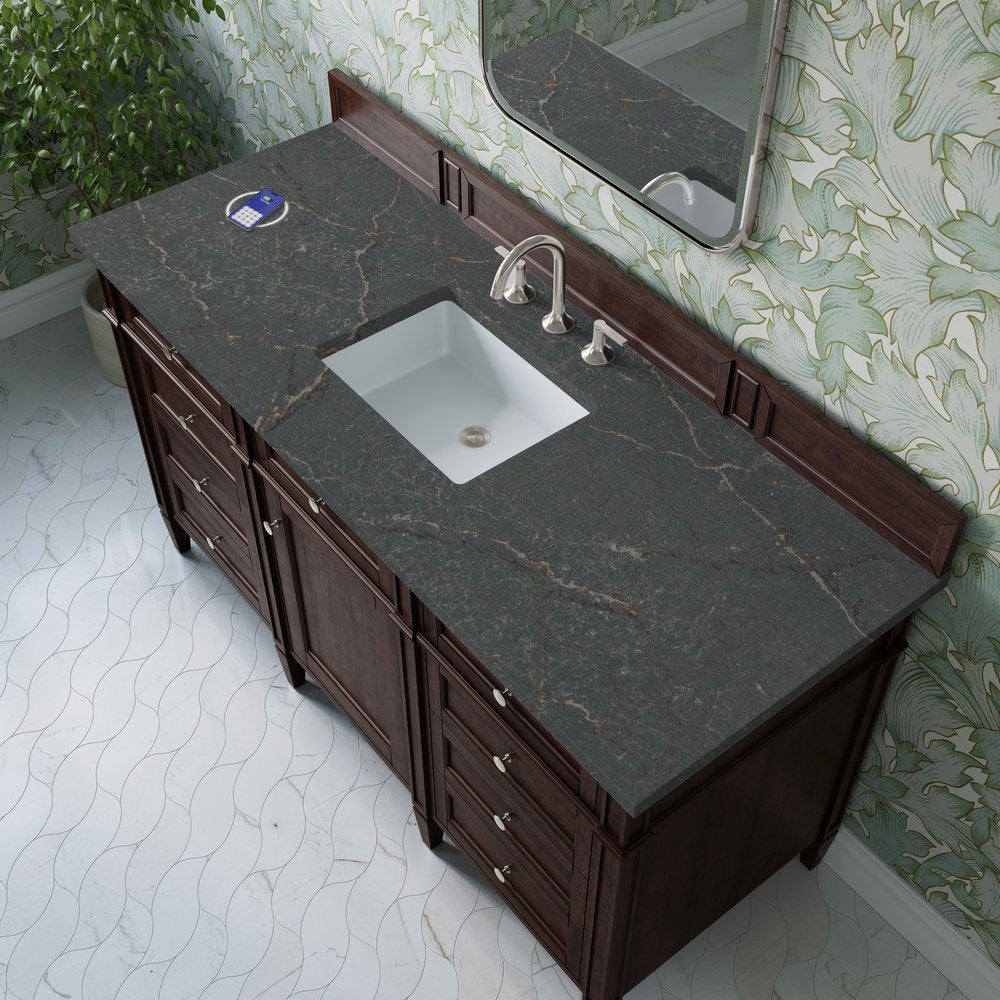 James Martin - Brittany 60" Single Vanity, Burnished Mahogany w/ 3 CM Parisien Bleu Silestone Top w/FreePower Wireless Charger - 650-V60S-BNM-FPBL view 8