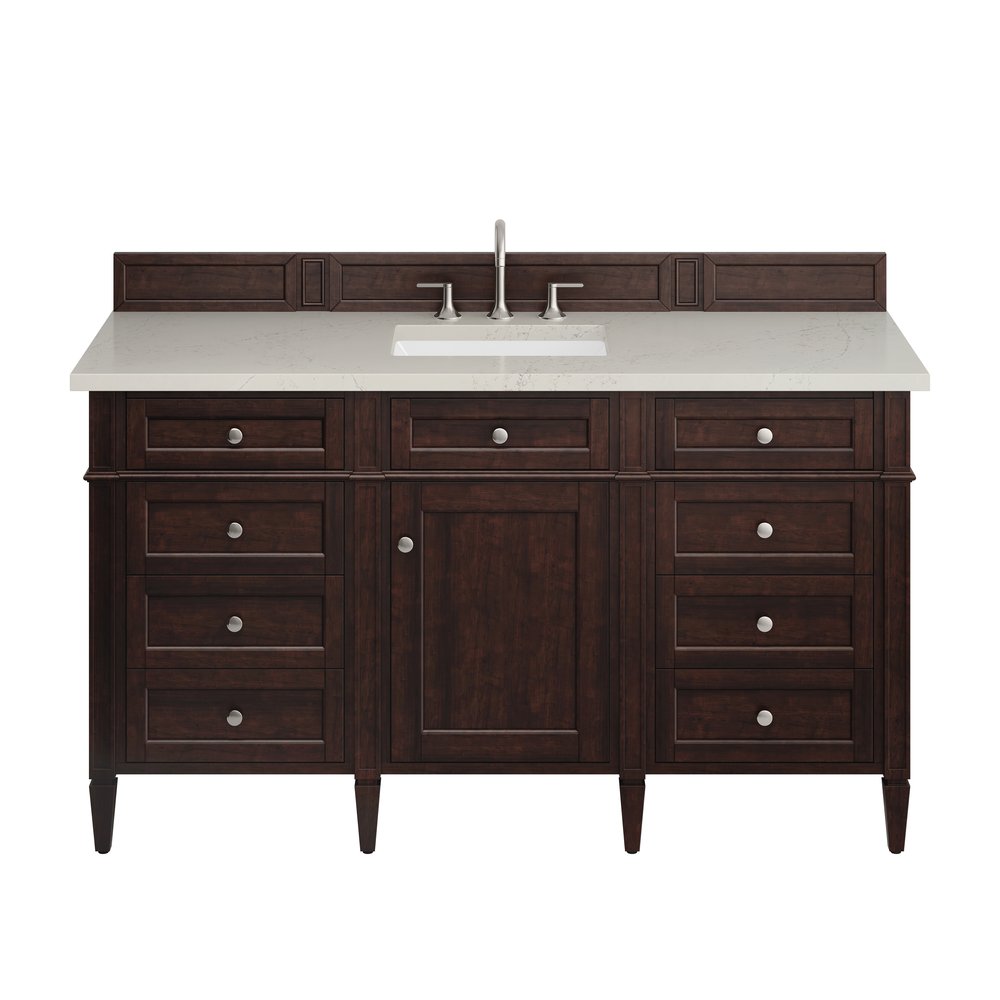 James Martin - Brittany 60" Single Vanity, Burnished Mahogany, w/ 3 CM Siberian Silestone Top - 650-V60S-BNM-3SFR view 1