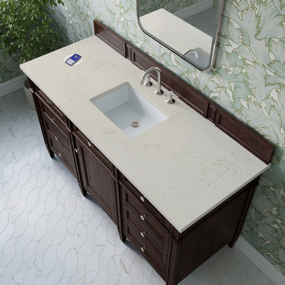 James Martin - Brittany 60" Single Vanity, Burnished Mahogany, w/ 3 CM Siberian Silestone Top w/FreePower Wireless Charger - 650-V60S-BNM-FSFR view 6