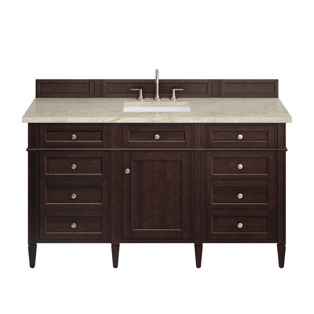 James Martin - Brittany 60" Single Vanity, Burnished Mahogany, w/ 3 CM Tajnar Eclos Top w/FreePower Wireless Charger - 650-V60S-BNM-FTJR view 1
