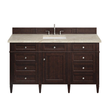 James Martin - Brittany 60" Single Vanity, Burnished Mahogany, w/ 3 CM Tajnar Eclos Top w/FreePower Wireless Charger - 650-V60S-BNM-FTJR view 1