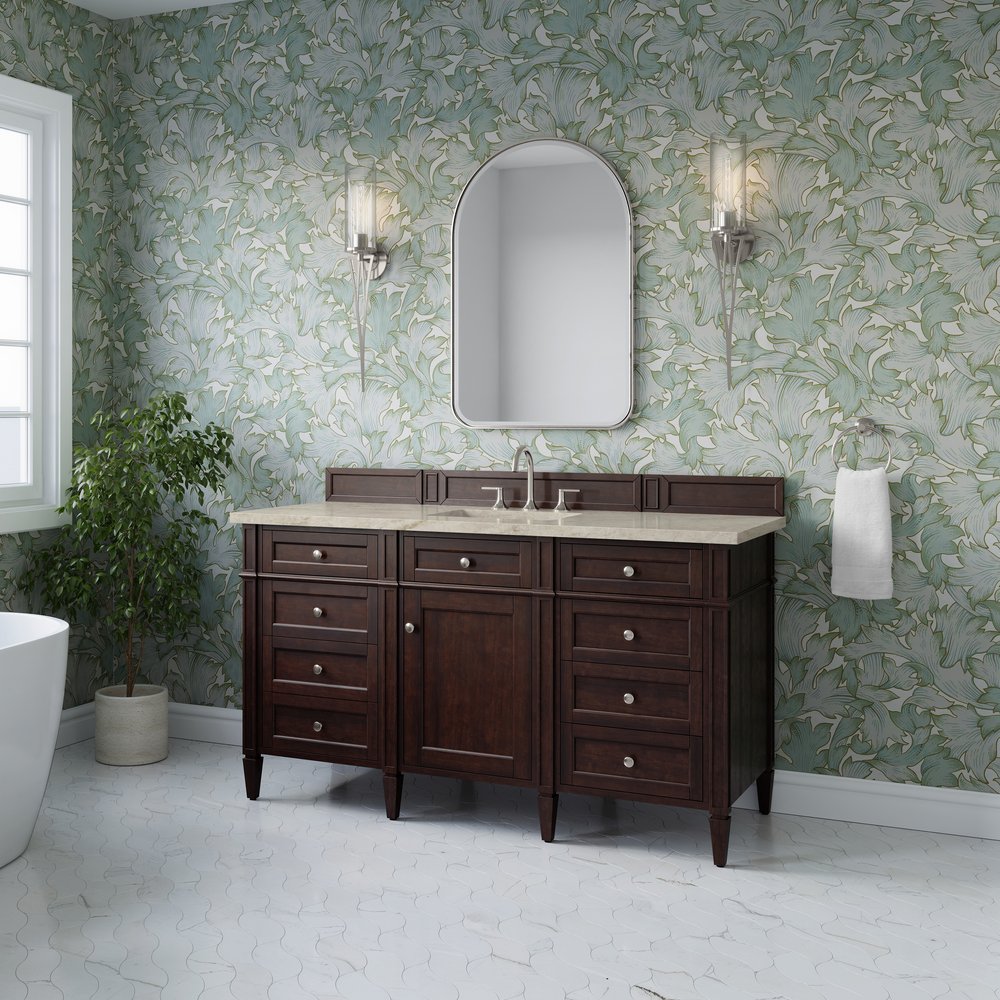 James Martin - Brittany 60" Single Vanity, Burnished Mahogany, w/ 3 CM Tajnar Eclos Top w/FreePower Wireless Charger - 650-V60S-BNM-FTJR view 4